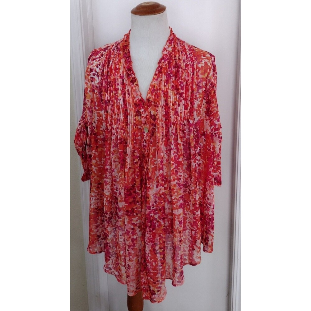 Marc Bouwer Women's Size 1X Open Chiffon Draping Tunic Multicolor Boho Lagen Loo